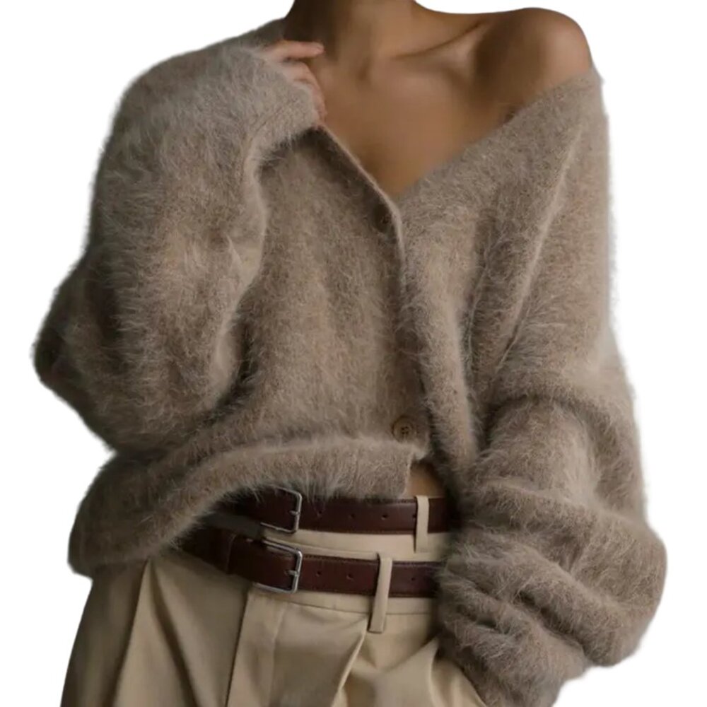 NWT. Fluffy V-Neck Button-Down Sweater Cardigan